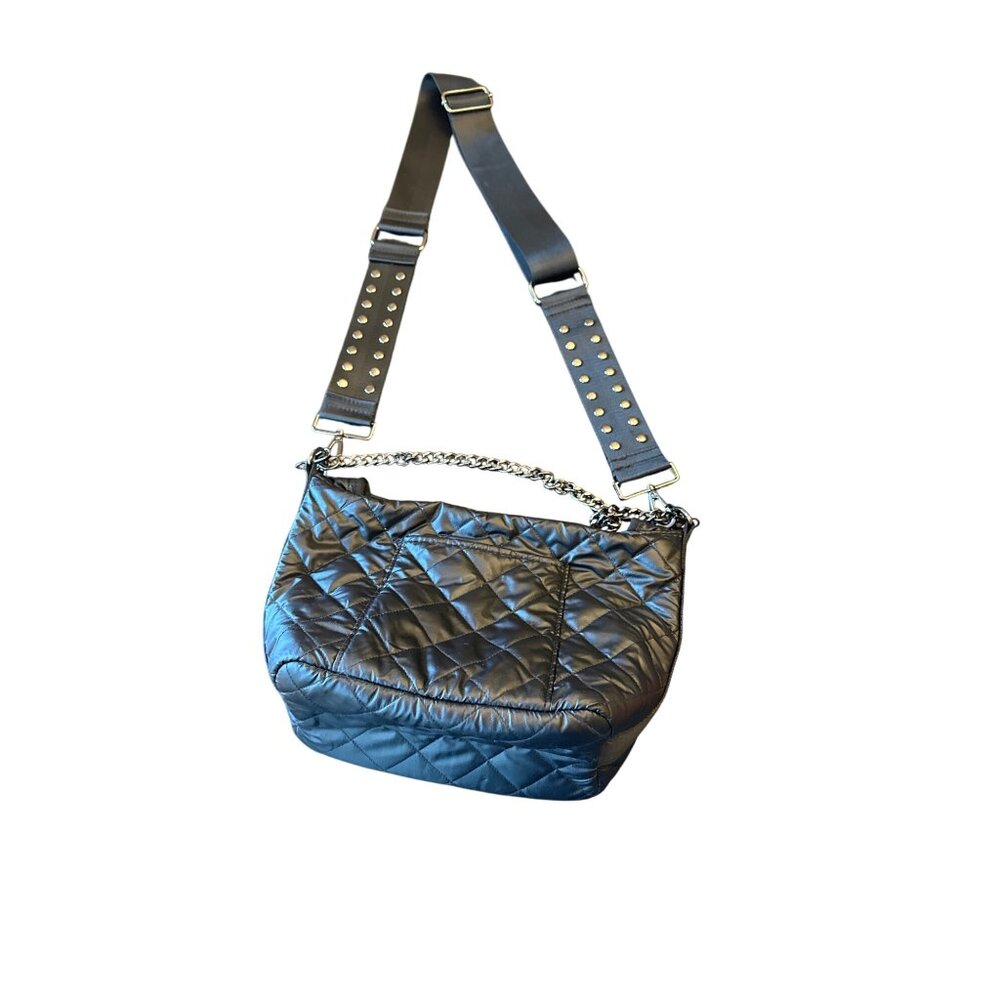 Haute Shore Black Quilted Crossbody Bag With Studded Strap & Chain Detail